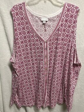 J Jill Sleeveless raspberry Pink Printed Button-Front Women’s knit Top size 4x